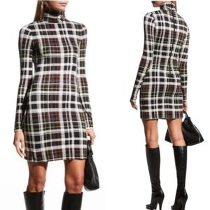 Alice + Olivia Delora Black Plaid Print Turtleneck Knit Bodycon Mini Dress - 8